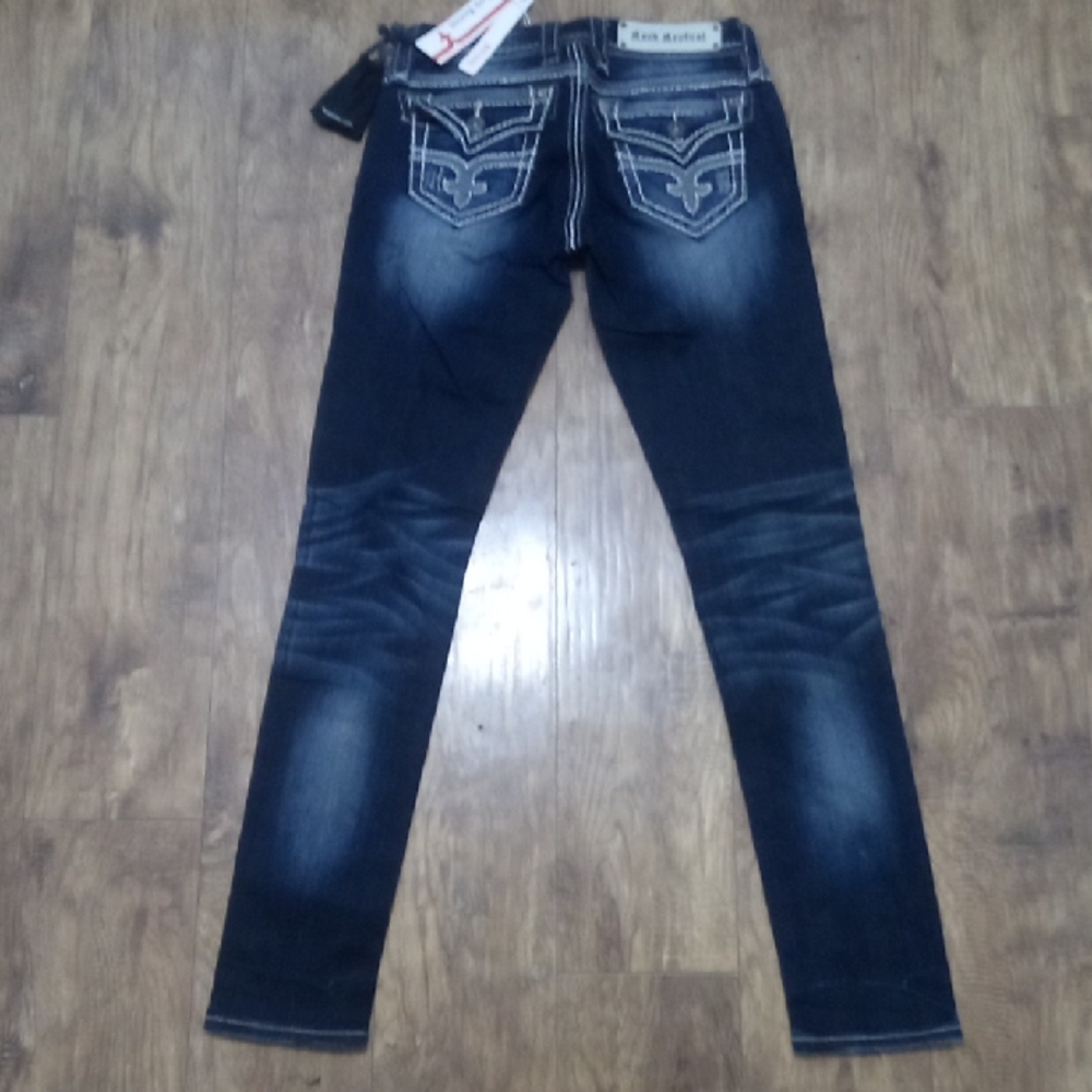 Rock Revival NWT Skinny Maggie Faded Design Flap Pockets Distressed